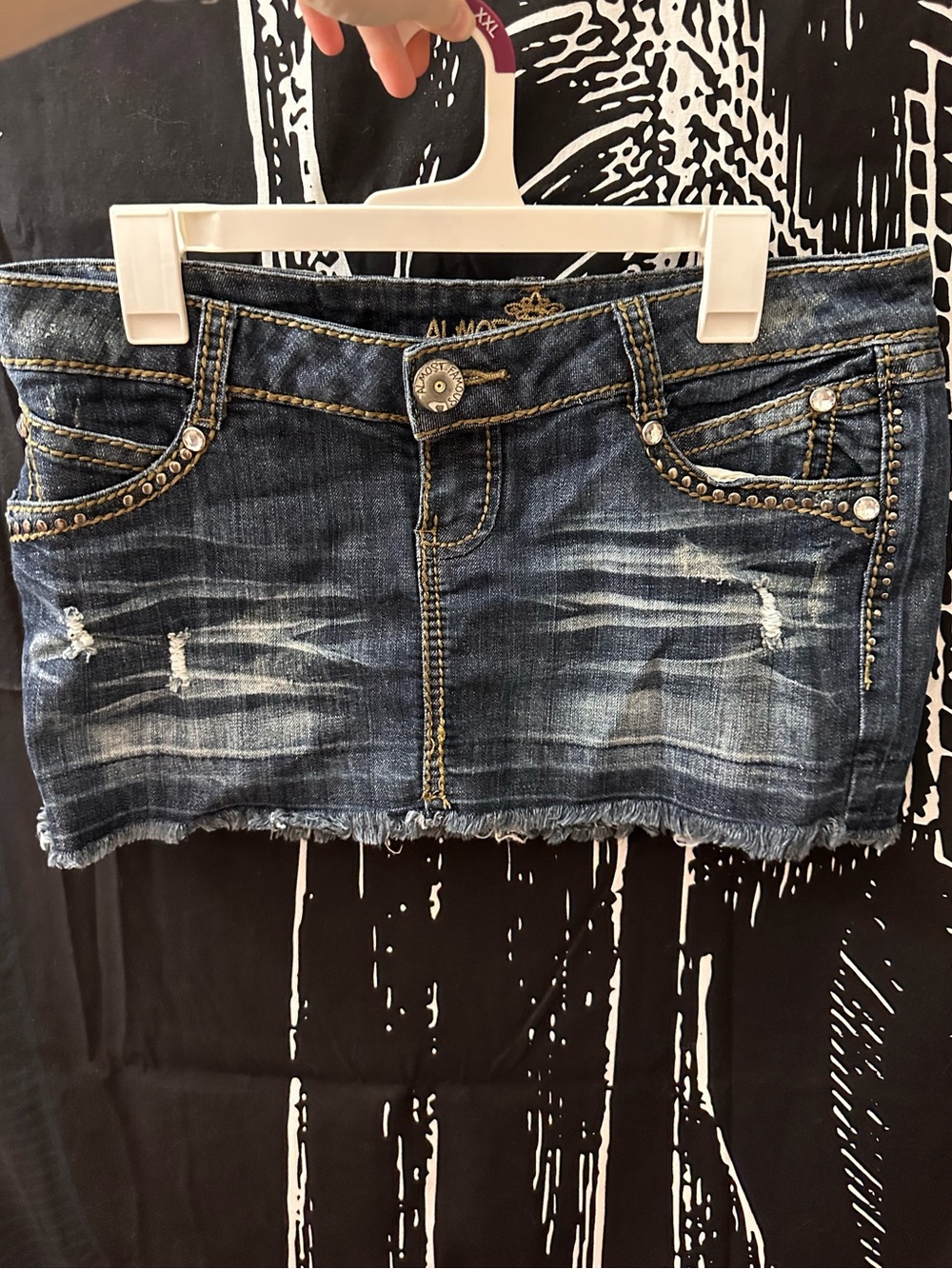Almost Famous dark wash jean mini skirt